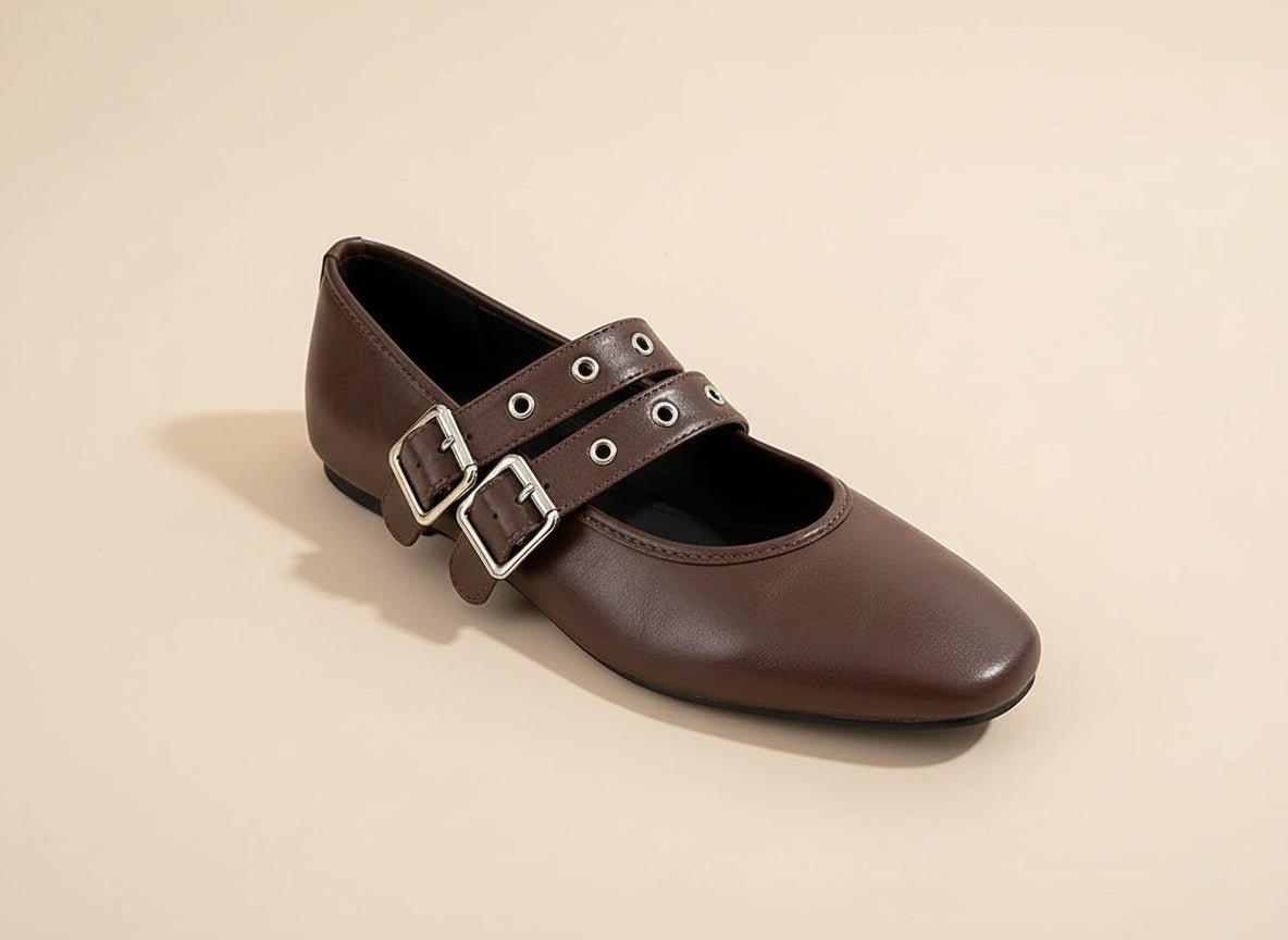 Women's Buckle Flats | Double Strap & Modern Twist on a Classic