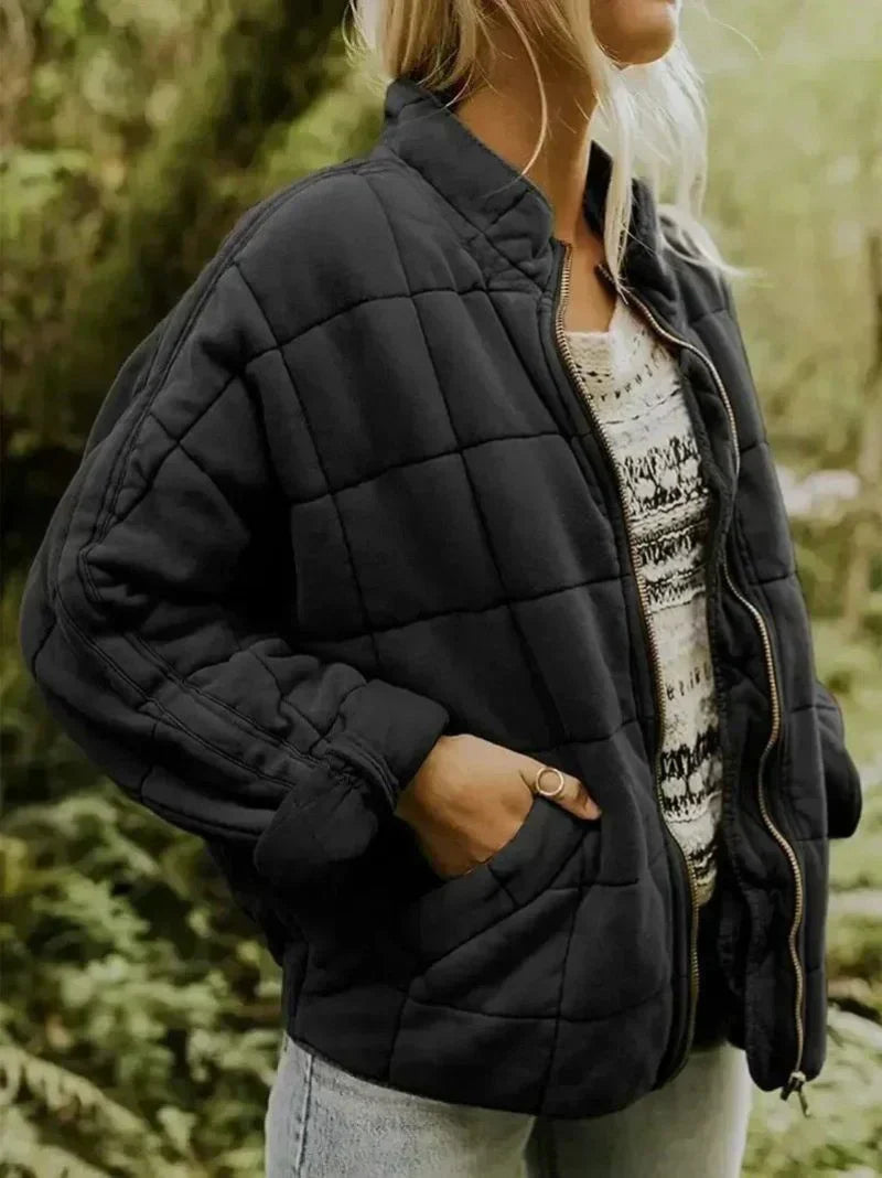 Women's Oversized Quilted Jacket Zip Up Puffer Coat Pockets 2