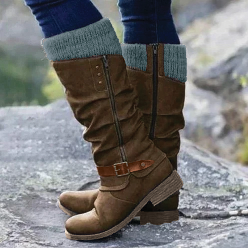 Teresa - Stylish Buckle Knee-High Boots for Every Occasion