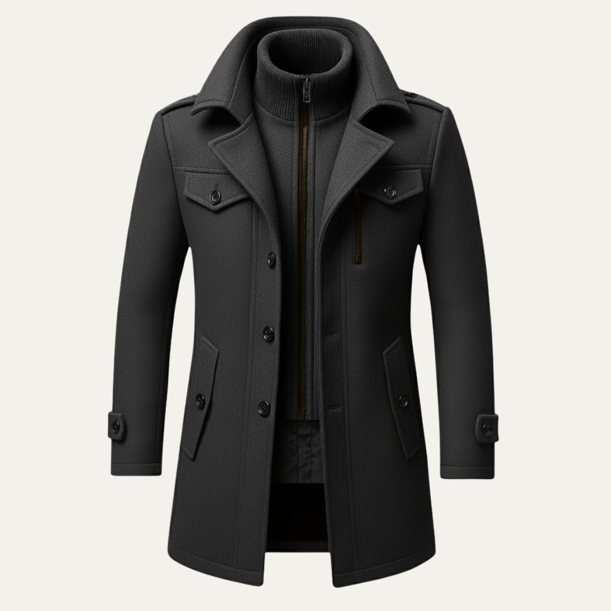 Men's Slim Fit Winter Coat Double Layered Warm Overcoat 6