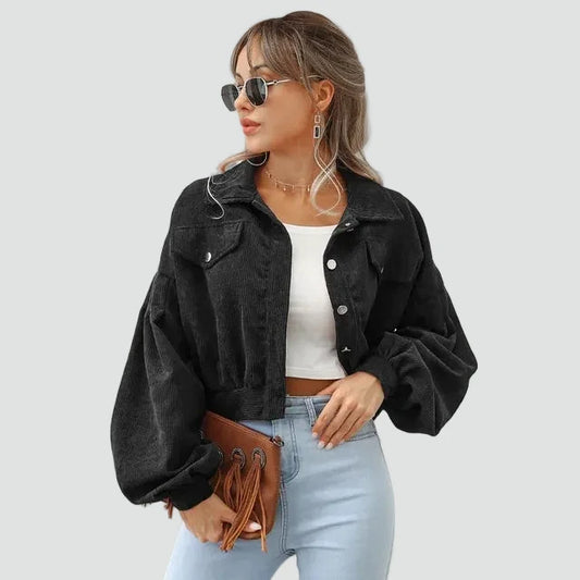 Women's Cropped Jacket | Puff Sleeves & Pockets 1
