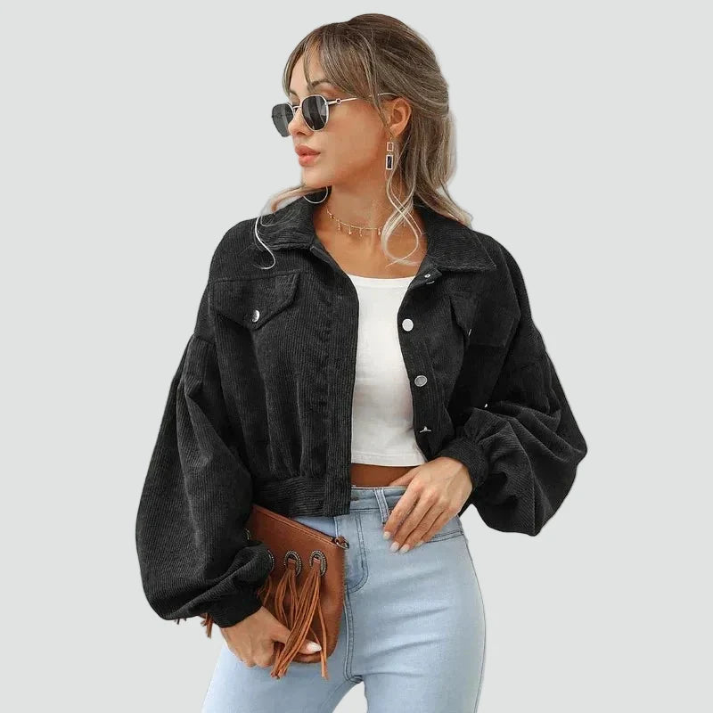 Women's Cropped Jacket | Puff Sleeves & Pockets 8