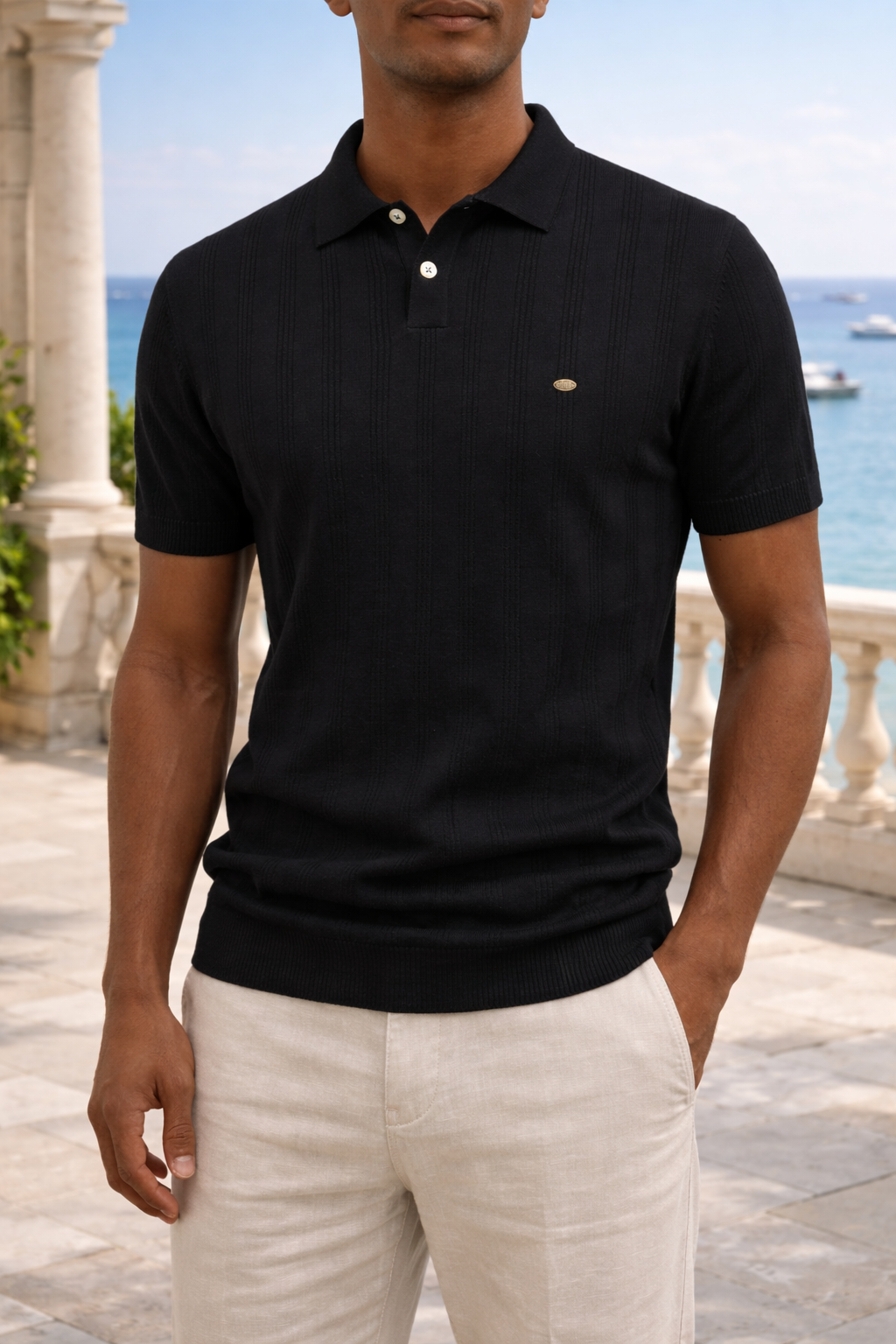 James | Textured Knit Polo Shirt with Button Placket 1
