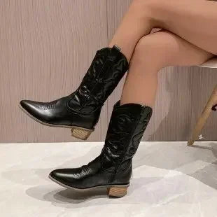 Joanna | Women's Knee-High Heeled Boots in Chic Material