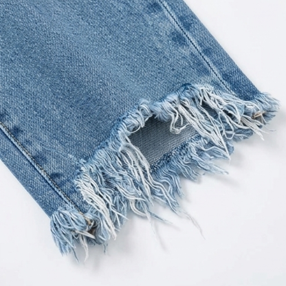 Women's Cropped Straight Leg Jeans | Fringed Hem & Relaxed Fit 10