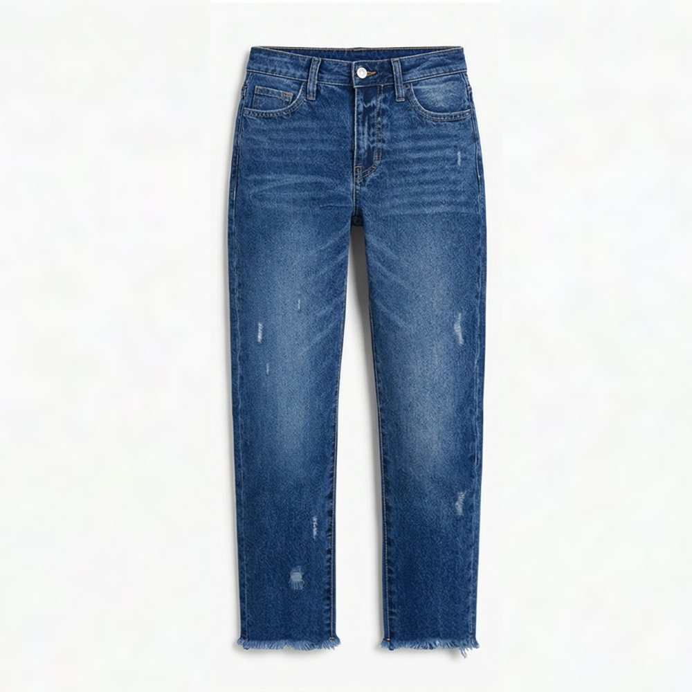 Women's Cropped Straight Leg Jeans | Fringed Hem & Relaxed Fit 11
