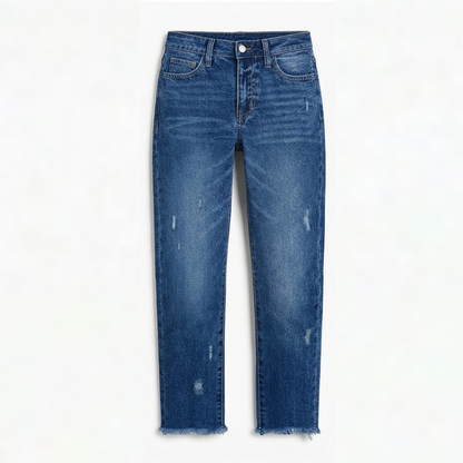 Women's Cropped Straight Leg Jeans | Fringed Hem & Relaxed Fit 11
