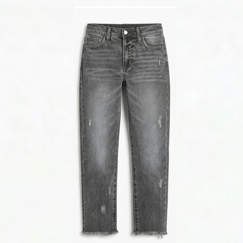 Women's Cropped Straight Leg Jeans | Fringed Hem & Relaxed Fit 12