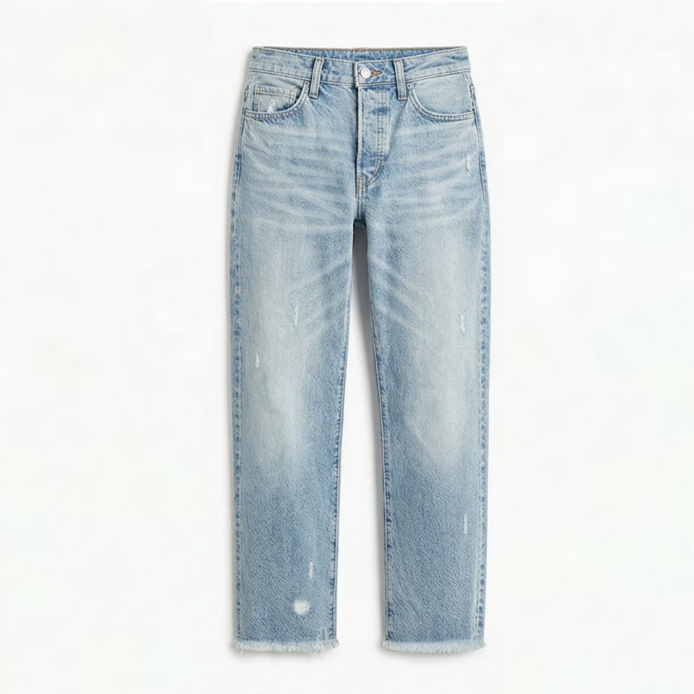 Women's Cropped Straight Leg Jeans | Fringed Hem & Relaxed Fit 14