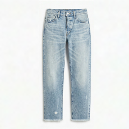 Women's Cropped Straight Leg Jeans | Fringed Hem & Relaxed Fit 14