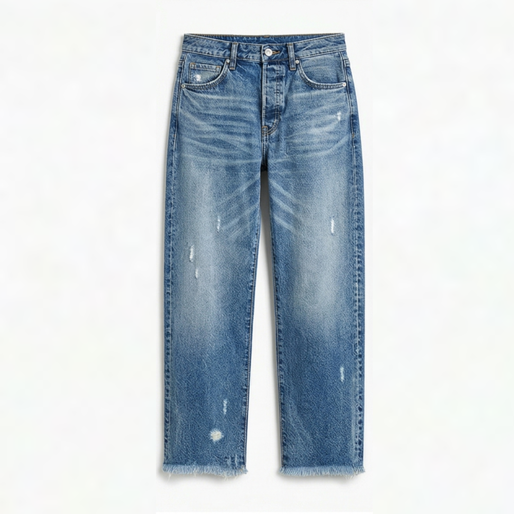 Women's Cropped Straight Leg Jeans | Fringed Hem & Relaxed Fit 13