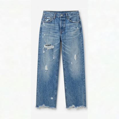 Women's Cropped Straight Leg Jeans | Fringed Hem & Relaxed Fit 15