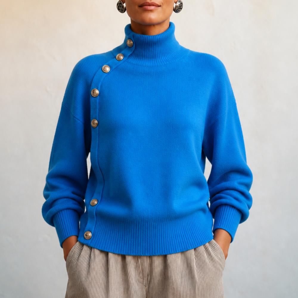 Women's Mock Neck Sweater | Asymmetric Buttons 10