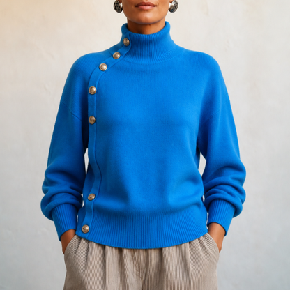 Women's Mock Neck Sweater | Asymmetric Buttons 10