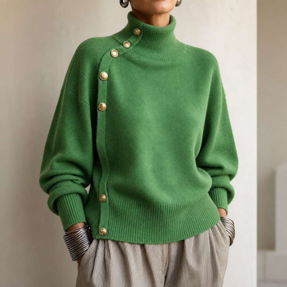 Women's Mock Neck Sweater | Asymmetric Buttons 1