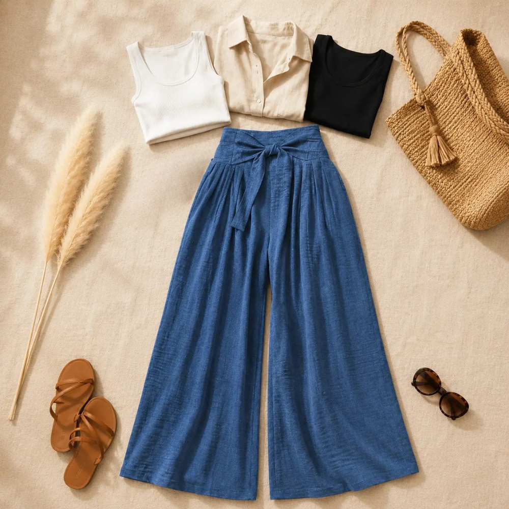 Women's Wide Leg Pants | Tie Front & High Waisted 7