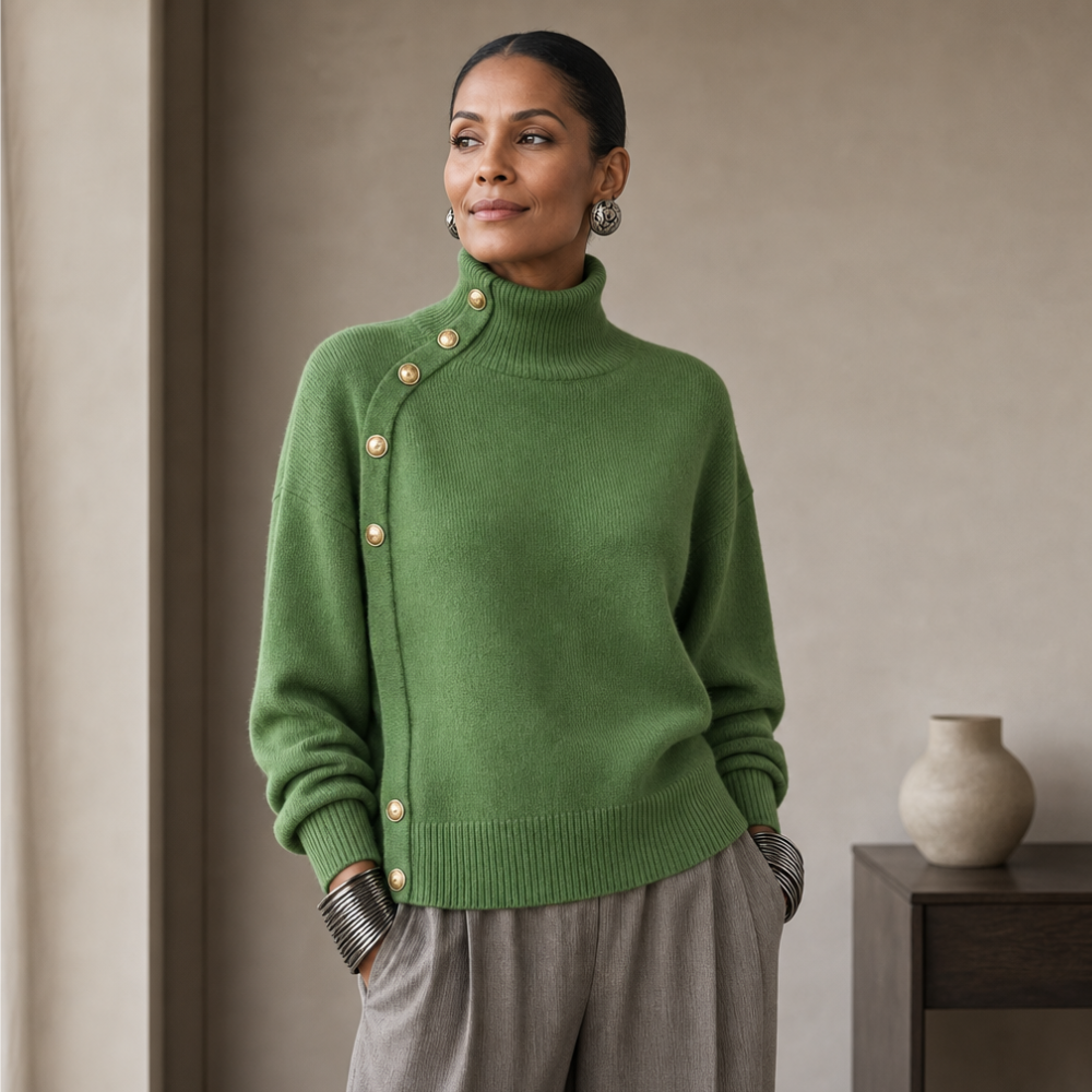 Women's Mock Neck Sweater | Asymmetric Buttons 2