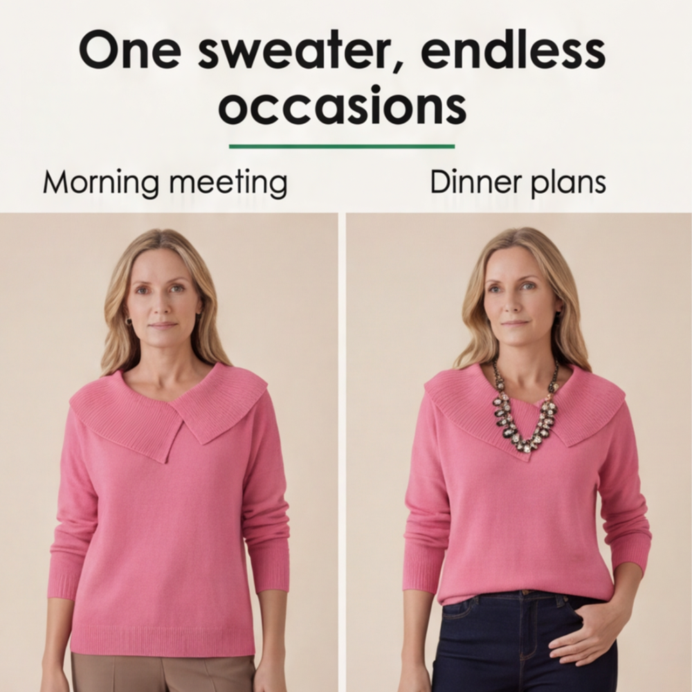 Women's Asymmetric Collar Knit Sweater | Effortless Polish 8