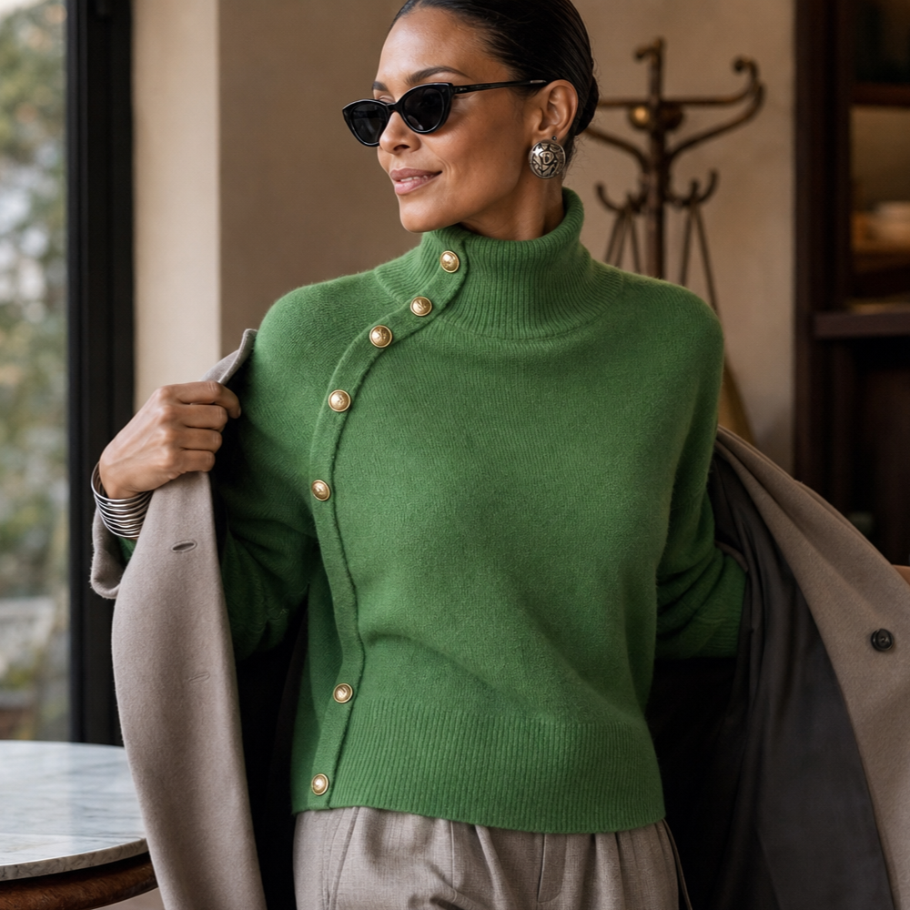 Women's Mock Neck Sweater | Asymmetric Buttons 5