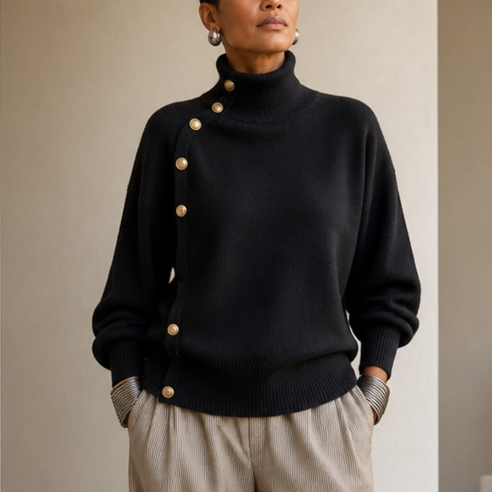 Women's Mock Neck Sweater | Asymmetric Buttons 13