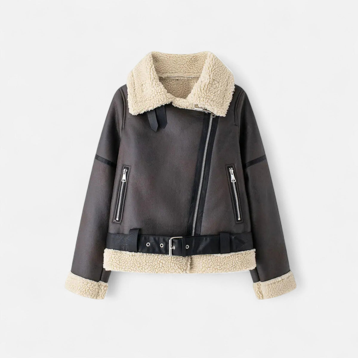Women's Belted Jacket Fur Lined Fitted Winter Coat 1