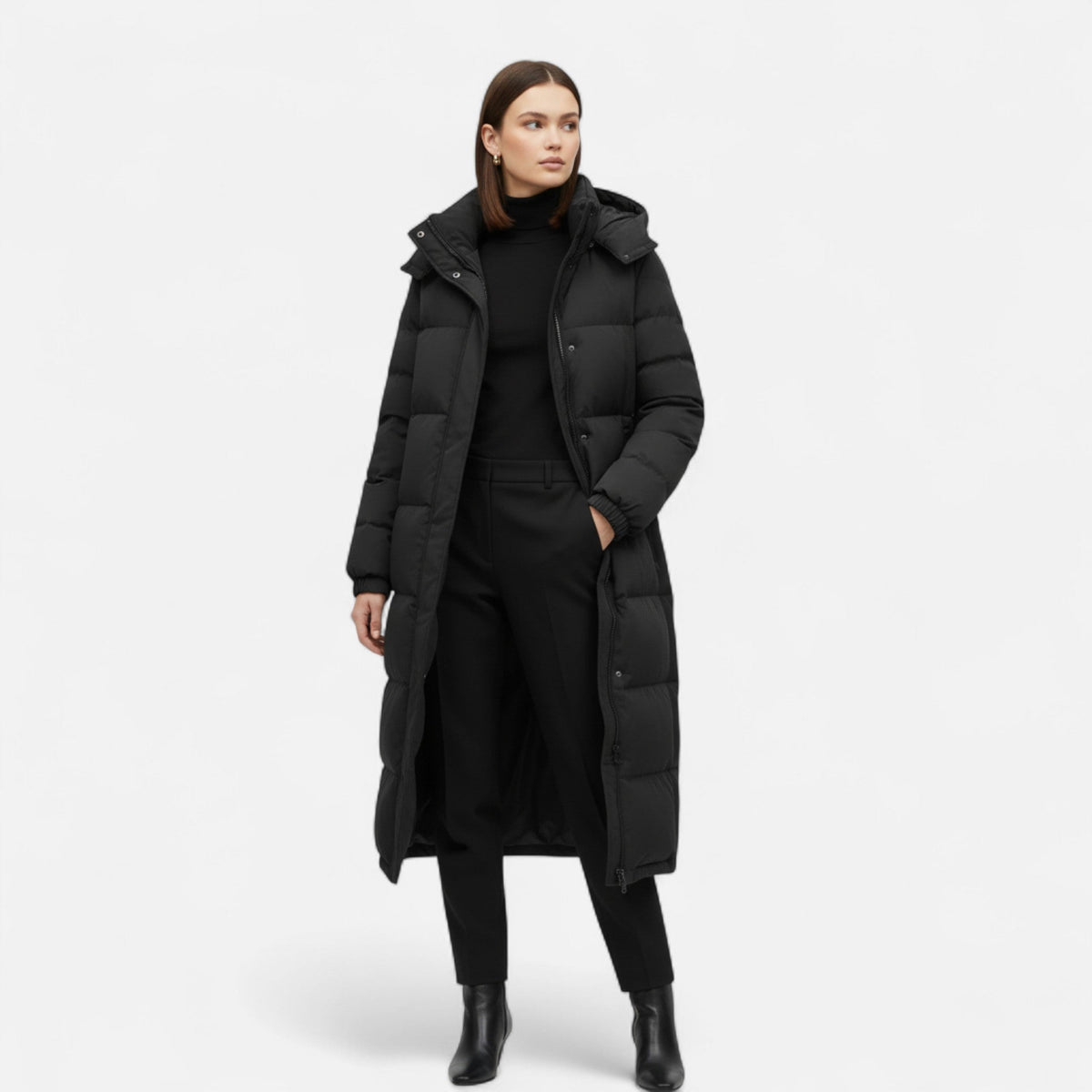 Women's Quilted Jacket Long Puffer Coat Removable Hood 2