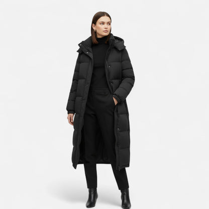Women's Quilted Jacket Long Puffer Coat Removable Hood 2