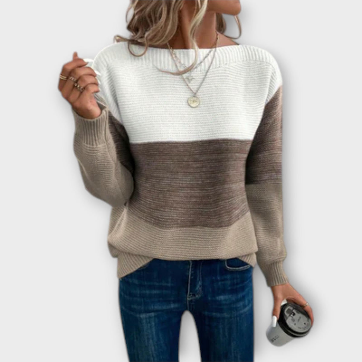 Women's Patchwork Jumper Relaxed Fit Knitted Sweater 2