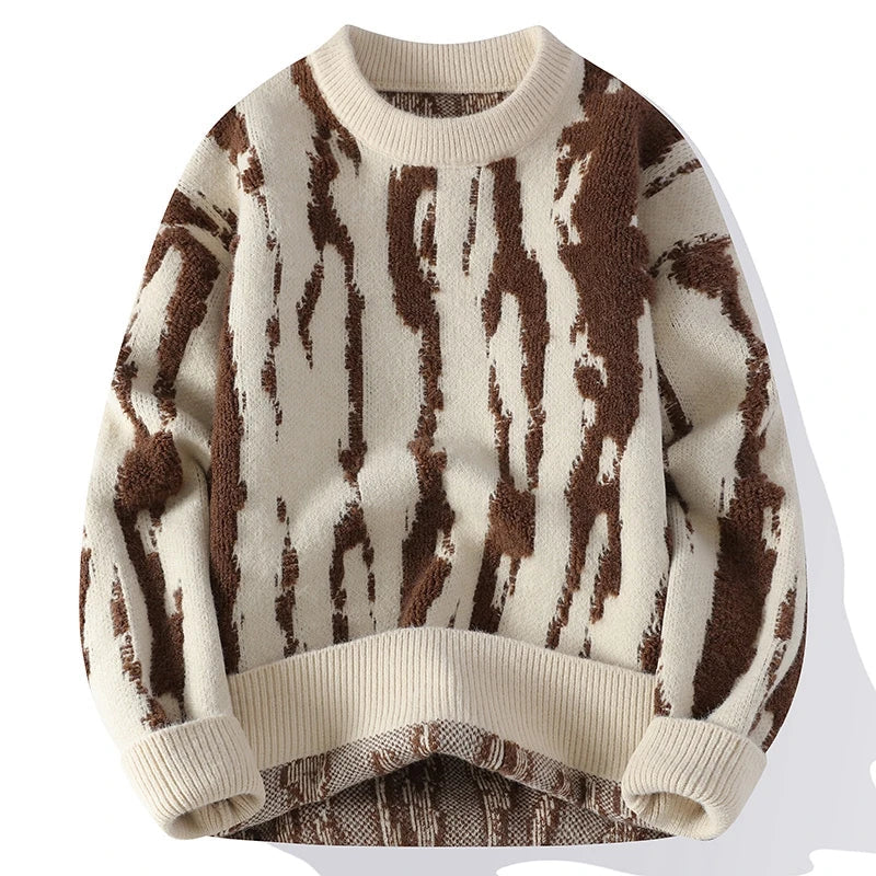 Men's Knit Sweater | Dune Pattern & Ribbed Crewneck 6
