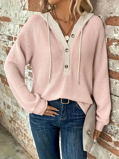 Women's Button Up Hoodie Relaxed Fit Waffle Knit Jacket 9