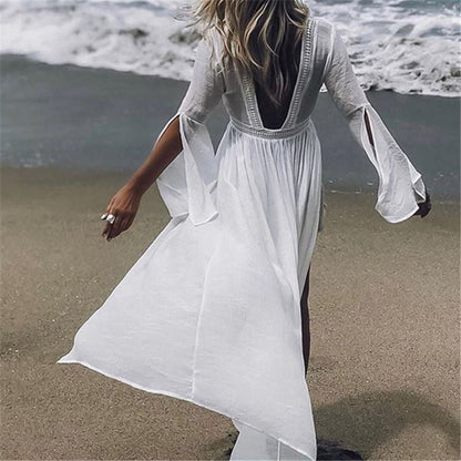 Women's Maxi Beach Dress | Open Back Flare Sleeve