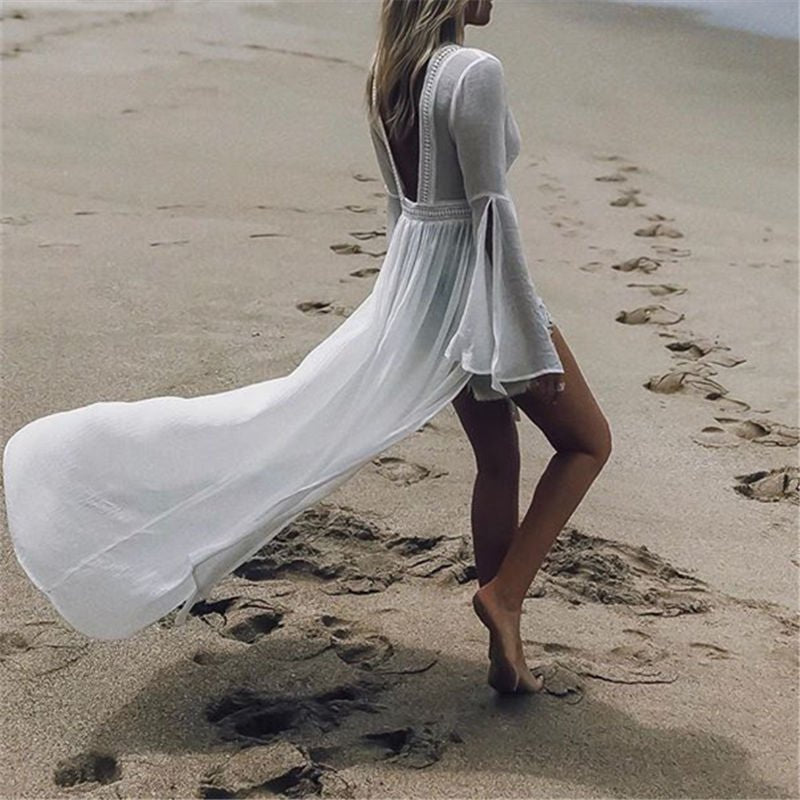 Women's Maxi Beach Dress | Open Back Flare Sleeve