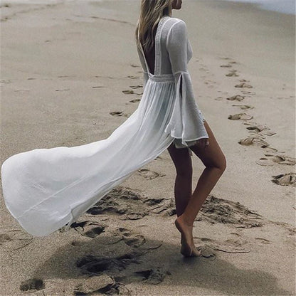 Women's Maxi Beach Dress | Open Back Flare Sleeve