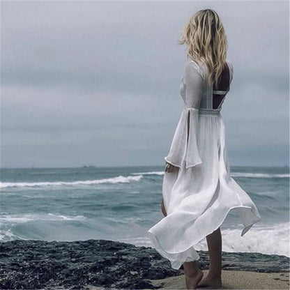 Women's Maxi Beach Dress | Open Back Flare Sleeve