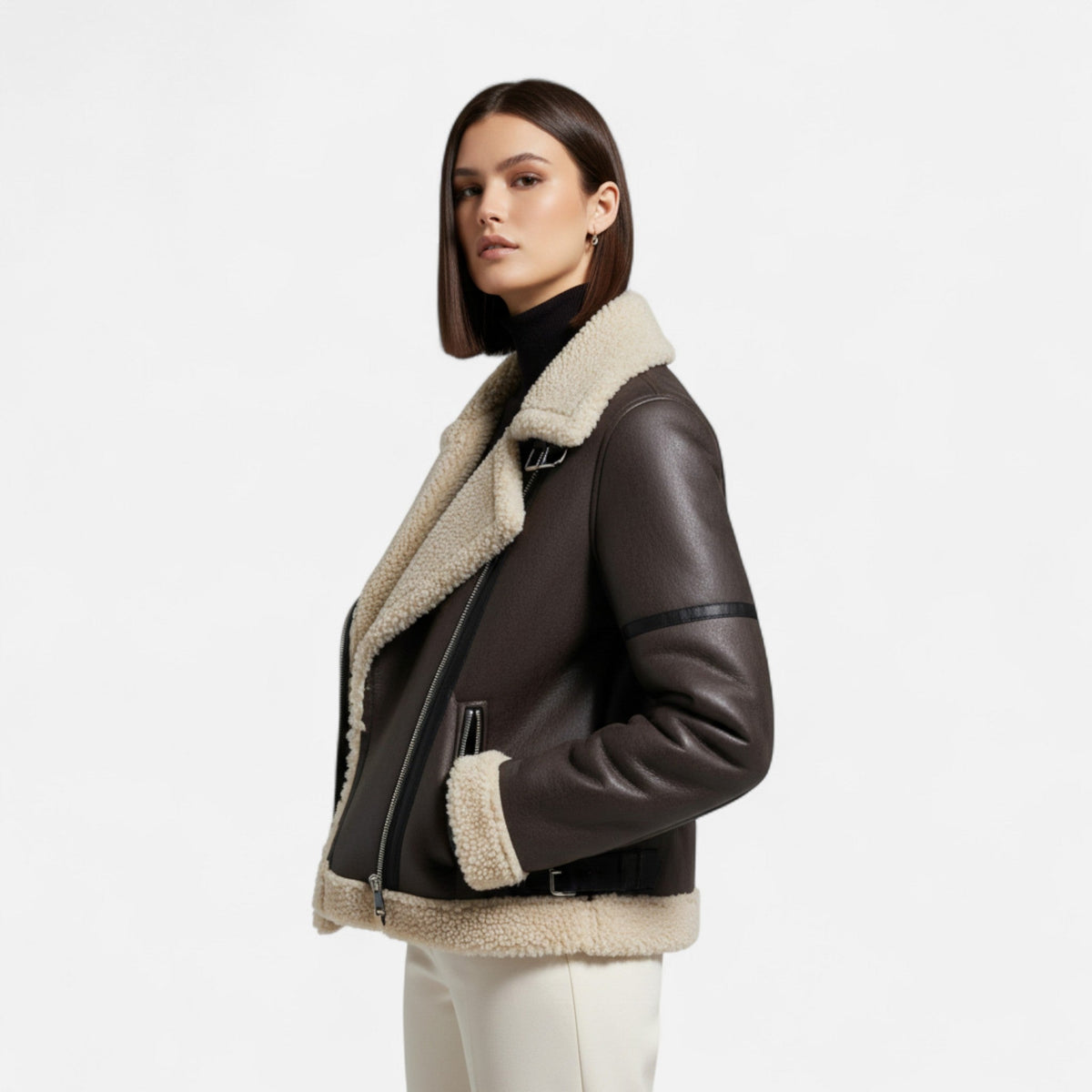Women's Belted Jacket Fur Lined Fitted Winter Coat 2