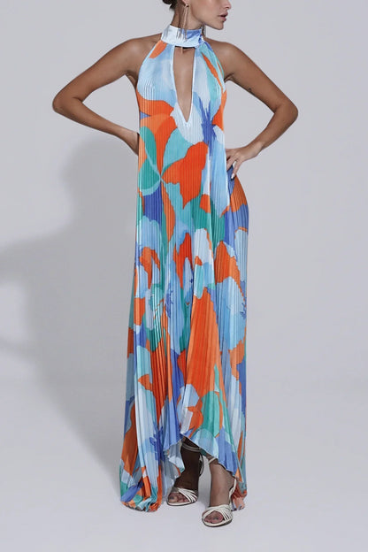 Wedding Guest Dress - Halter Pleated Maxi