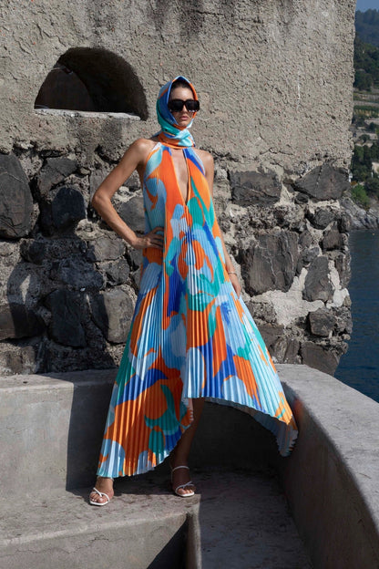 Wedding Guest Dress - Halter Pleated Maxi