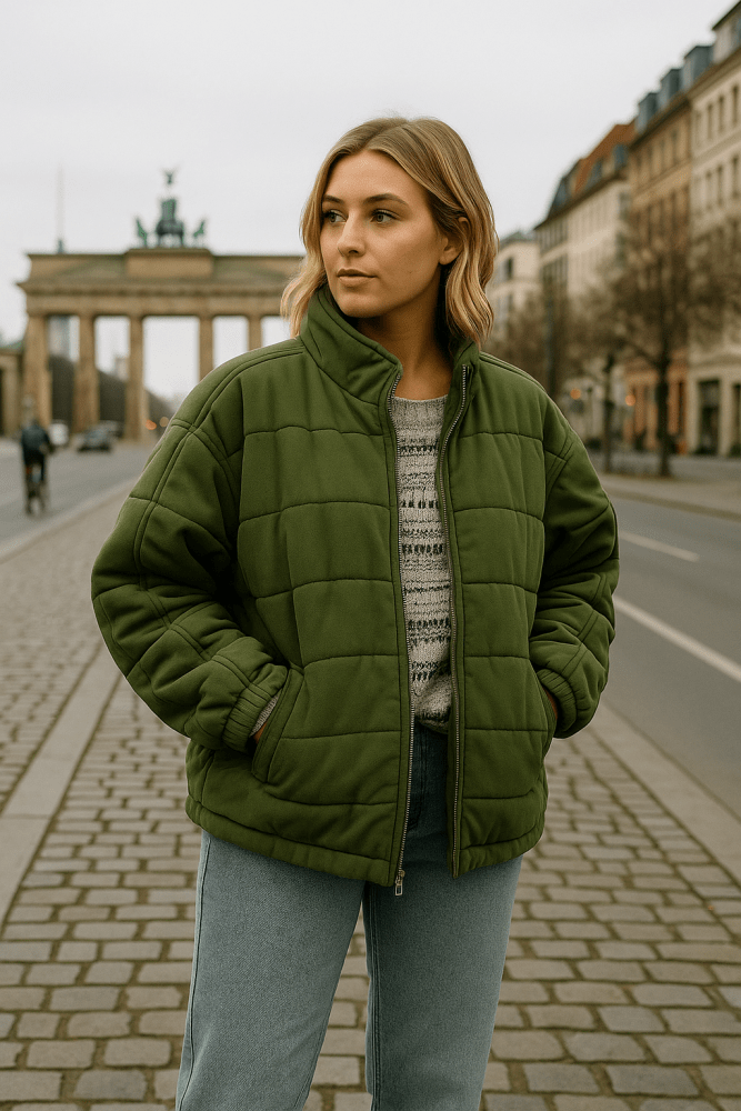 Women's Oversized Quilted Jacket Zip Up Puffer Coat Pockets 1