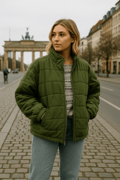 Women's Oversized Quilted Jacket Zip Up Puffer Coat Pockets 1