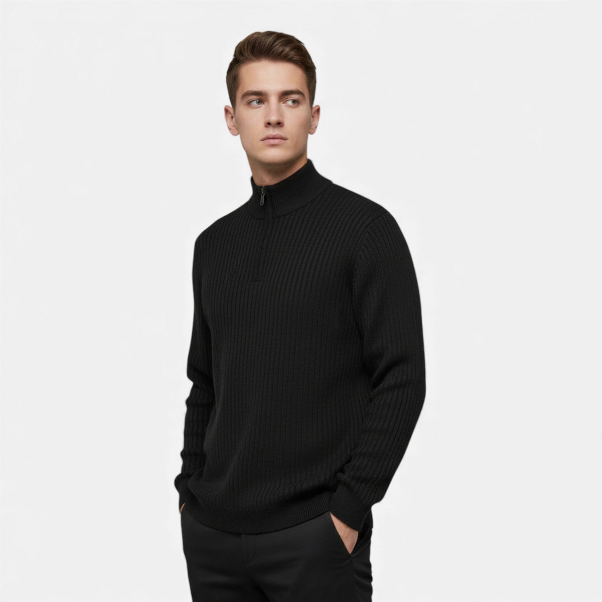 Men's Zip Up Knit Jumper Thermal Sweater Flexible Fit 2