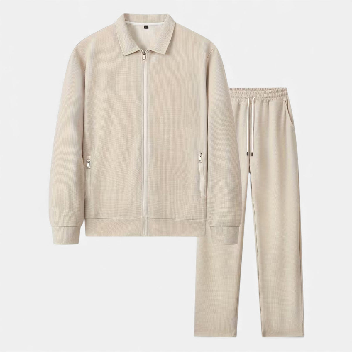 Men's Casual Two Piece Set Waffle Knit Zip Collar with Stretch Fit 1