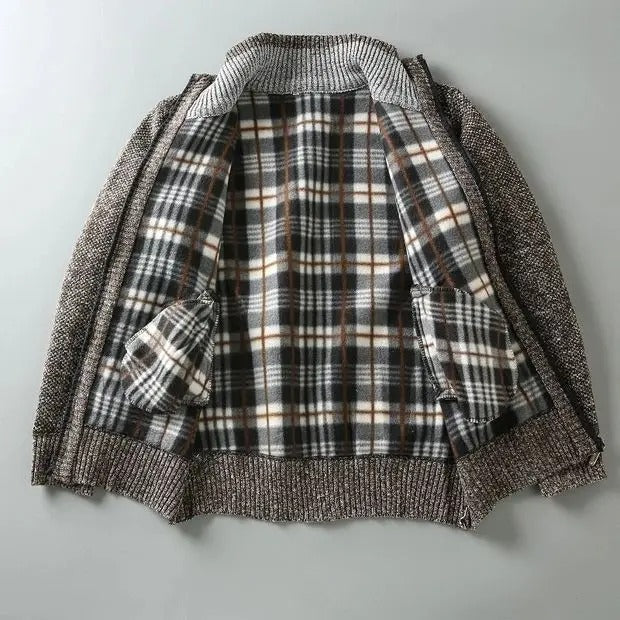 Men's Plaid Shirt Jacket Full Zip Ribbed Collar with Brushed Lining 10