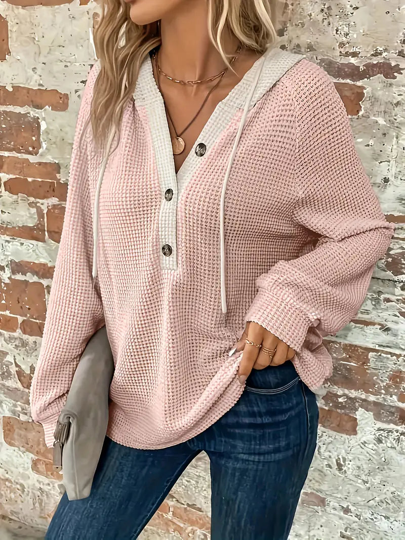 Women's Button Up Hoodie Relaxed Fit Waffle Knit Jacket 6