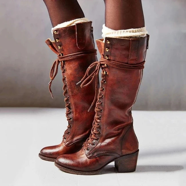 Lace-Up Block Heel Knee-High Boots for Women – Stylish & Supportive Design 3
