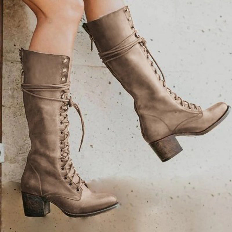 Lace-Up Block Heel Knee-High Boots for Women – Stylish & Supportive Design 4