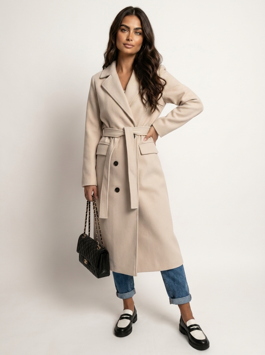 Women's Long Double-Breasted Coat | Elegant Fit & Buttoned Closure 1