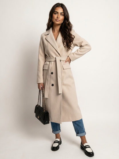 Women's Long Double-Breasted Coat | Elegant Fit & Buttoned Closure 1