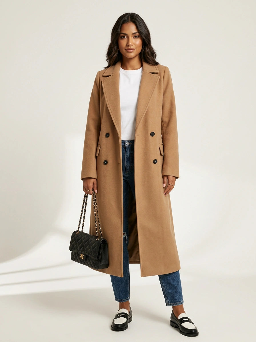 Women's Long Double-Breasted Coat | Elegant Fit & Buttoned Closure 6