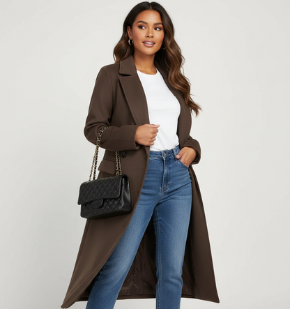 Women's Long Double-Breasted Coat | Elegant Fit & Buttoned Closure 13