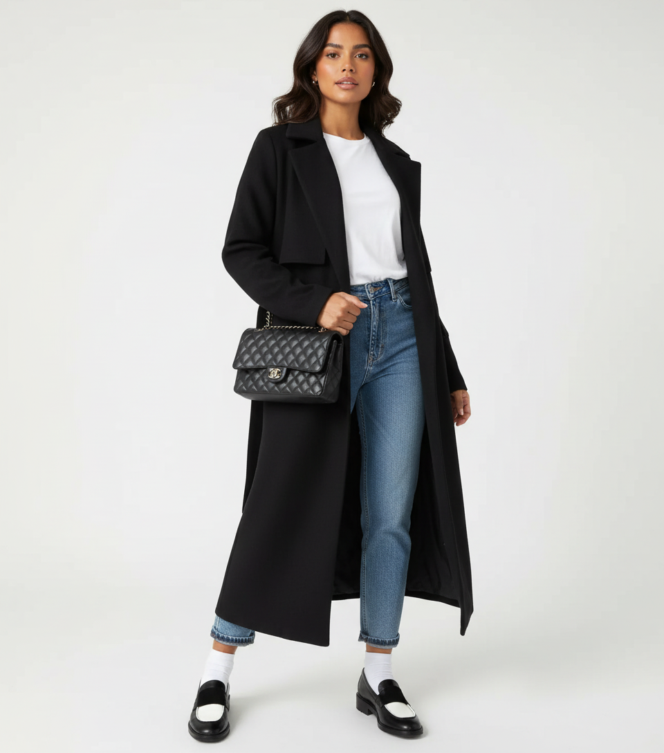 Women's Long Double-Breasted Coat | Elegant Fit & Buttoned Closure 11